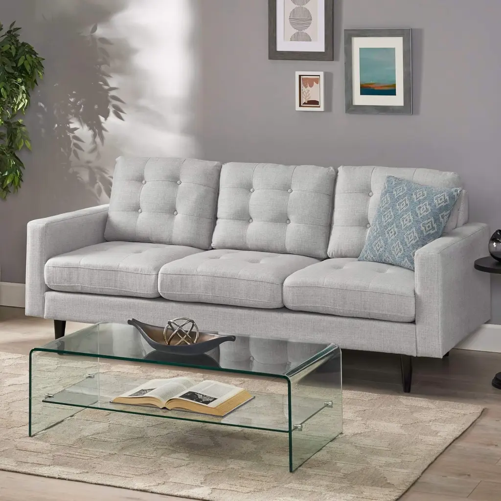 Jenny Contemporary Tufted Fabric 3 Seater Sofa Light Grey nh-inmax
