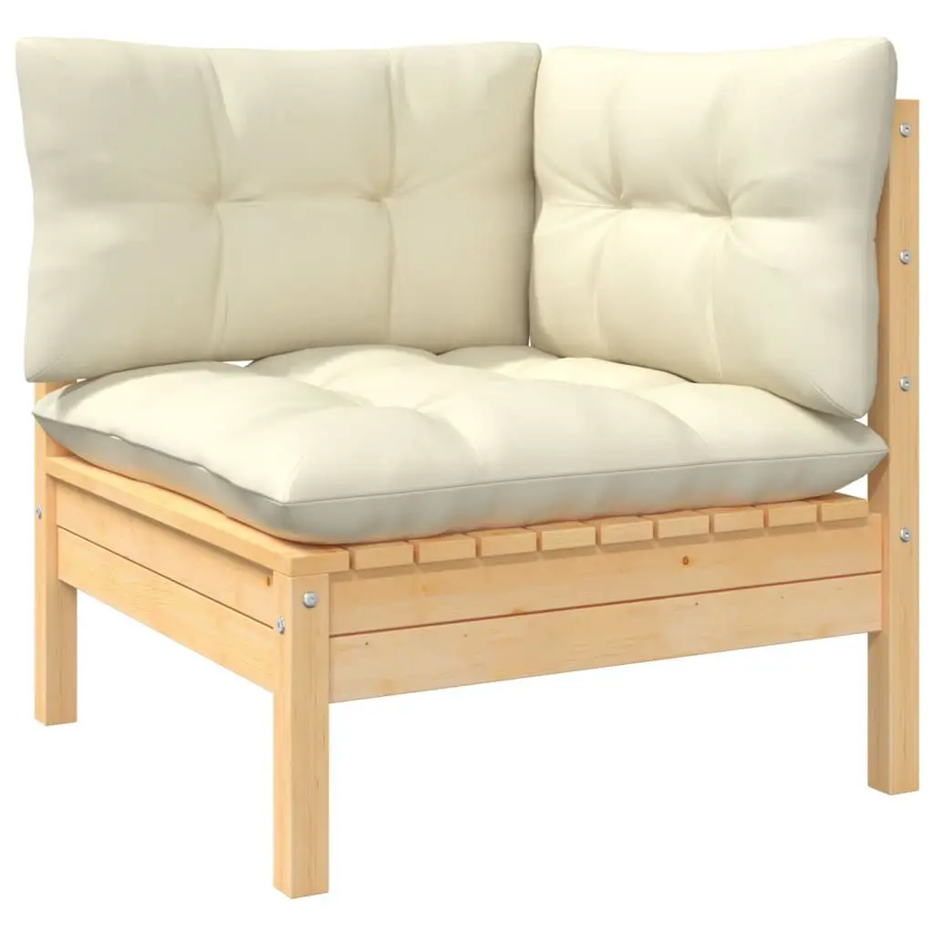 Patio Corner Sofa Cream Cushions Solid Pinewood Outdoor Seating