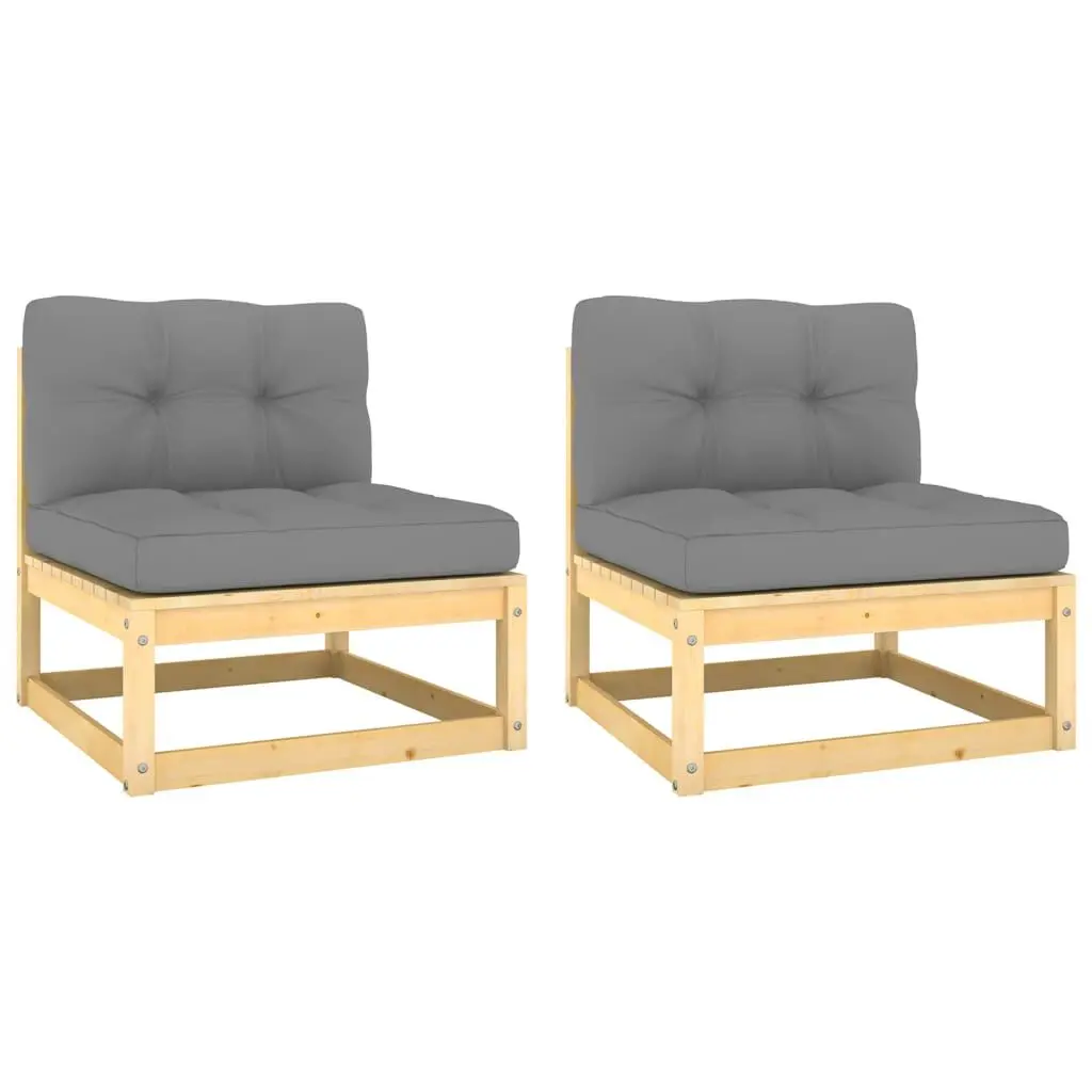 Patio Middle Sofas Gray Cushions 2 Piece Solid Wood Pine Outdoor Furniture