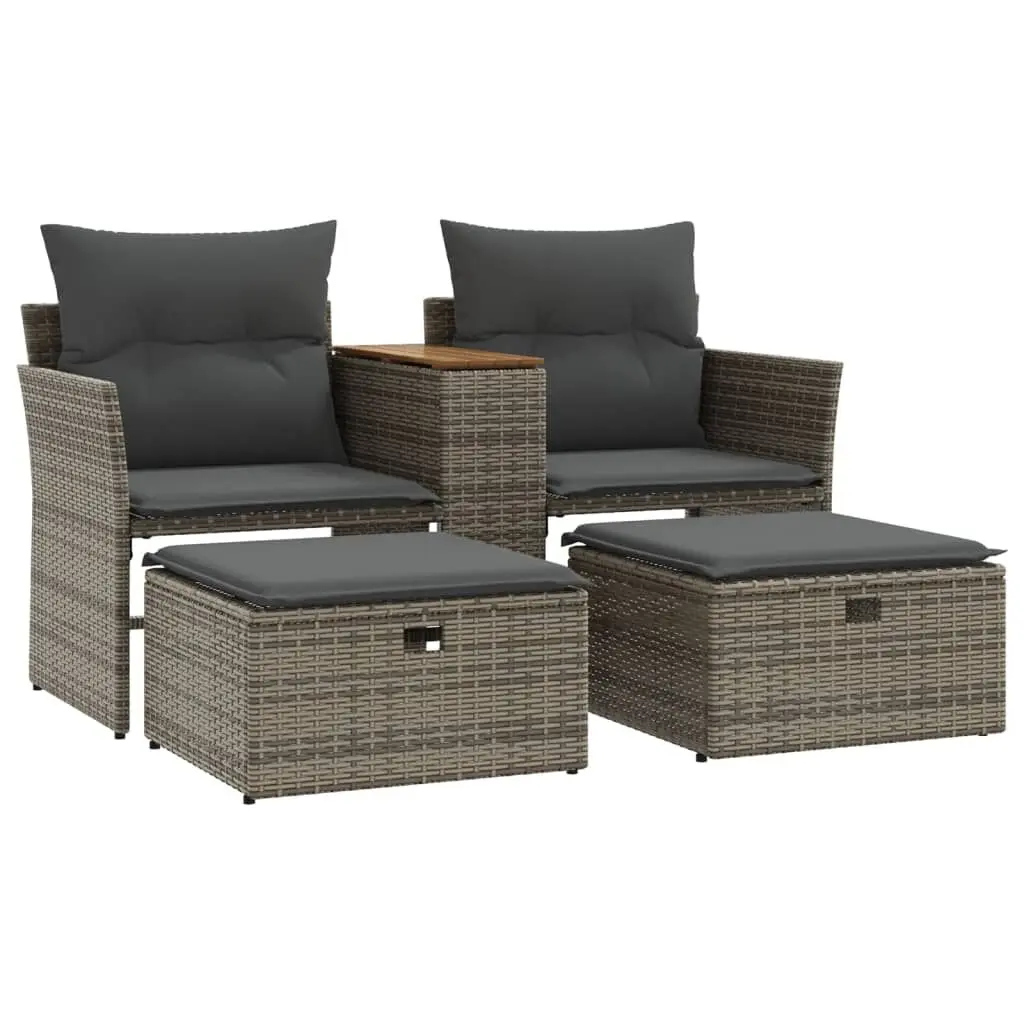 Patio Sofa 2-Seater Stools Gray Poly Rattan Outdoor Furniture