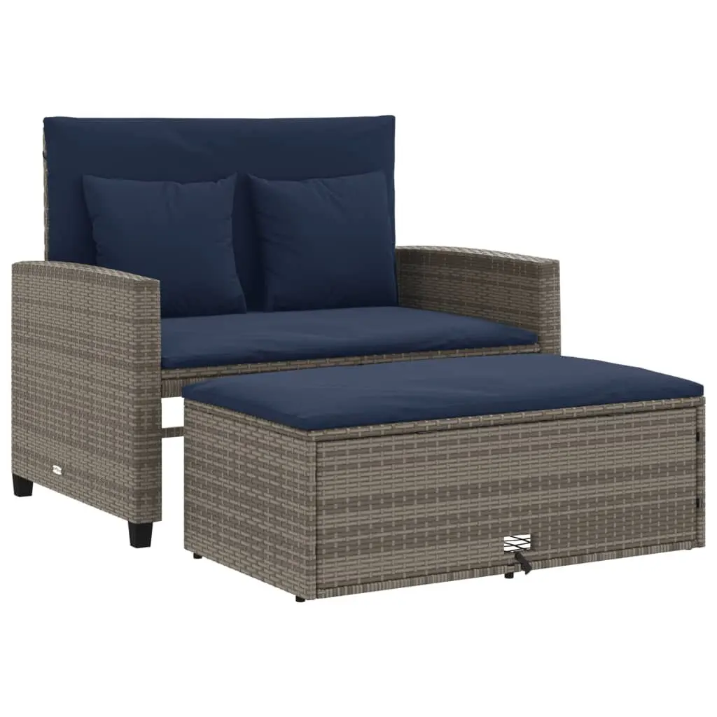 Patio Sofa Cushions 2-Seater Gray Poly Rattan Outdoor Lounge Furniture