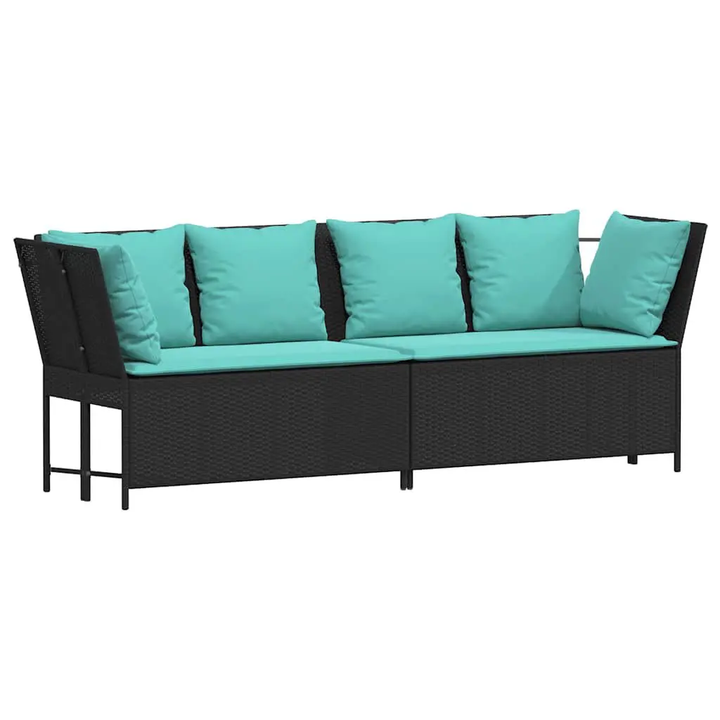 Patio Sofa Cushions Black Poly Rattan Outdoor Furniture