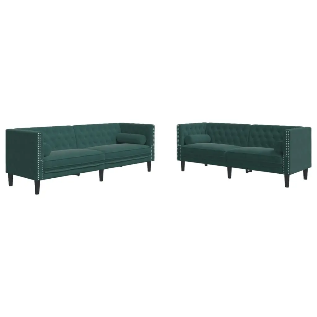 2 Piece Chesterfield Sofa Set Strengthens Dark Green Velvet Living Room Furniture