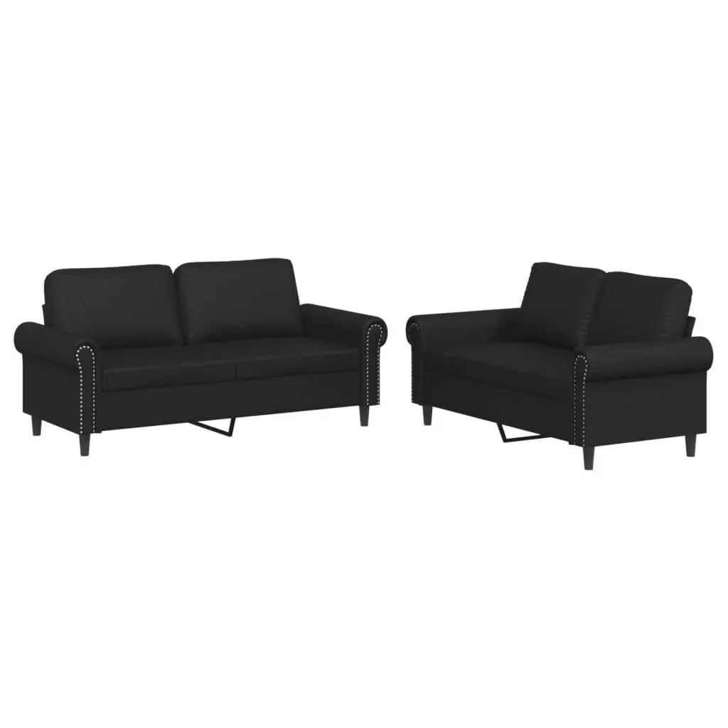 2 Piece Sofa Set Cushions Black Faux Leather Living Room Furniture