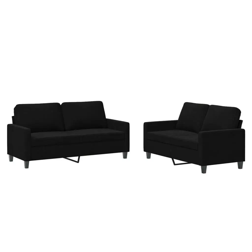 2 Piece Sofa Set Cushions Black Velvet Modern Living Room Furniture