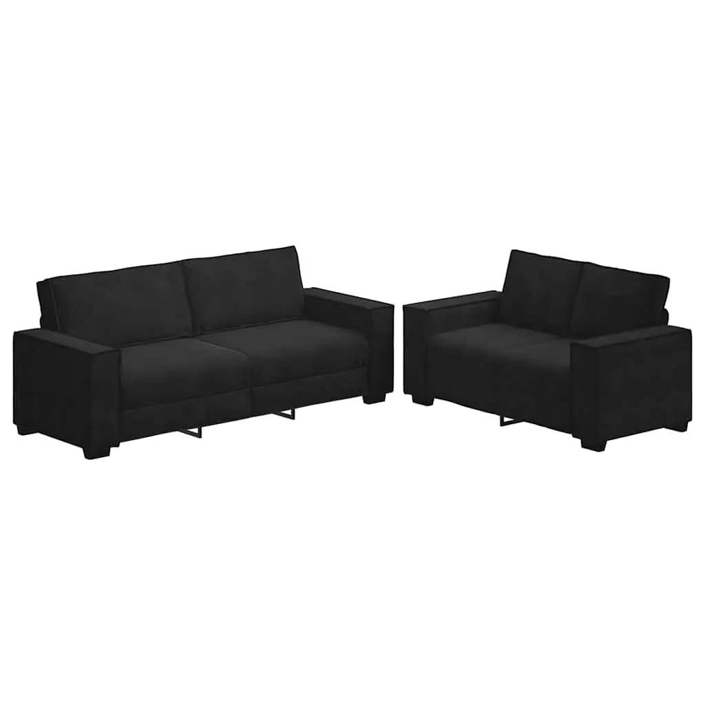 2 Piece Sofa Set Cushions Black Velvet Living Room Furniture