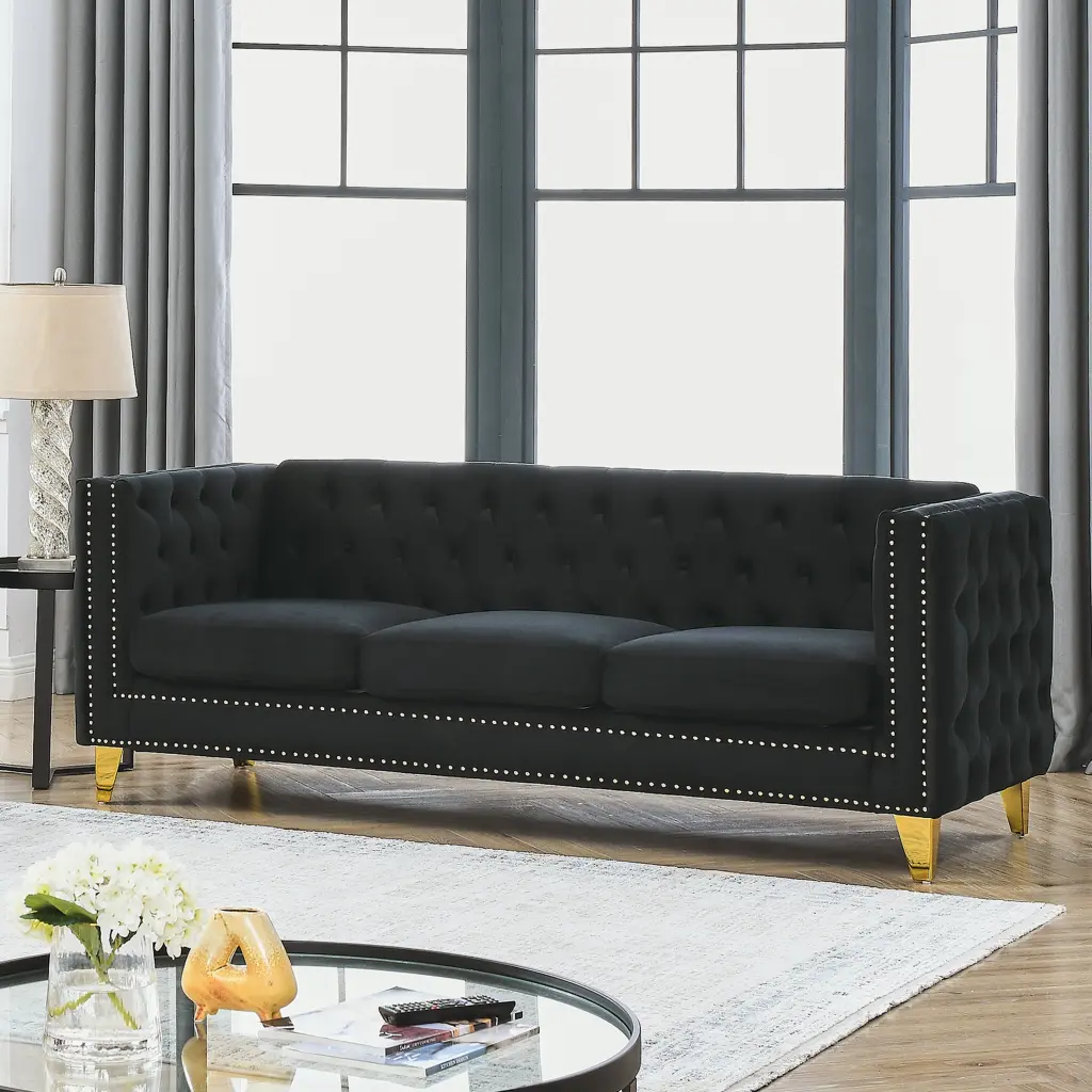 Custom Velvet Sofa Living Room Buttons Tufted Design 3D Modeling Available welike furniture