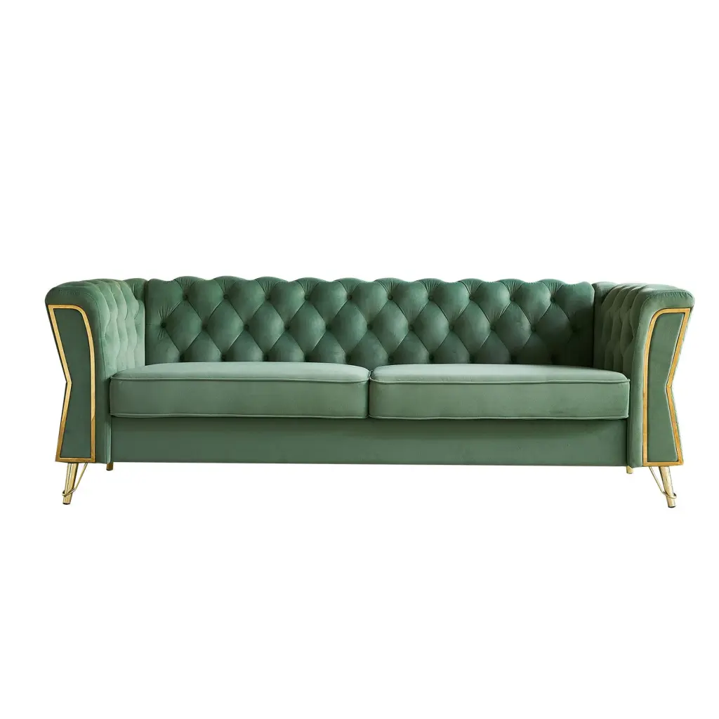Modern Tufted Velvet Sofa 87.4 Inch Living Room Mint Green Couch wq furniture