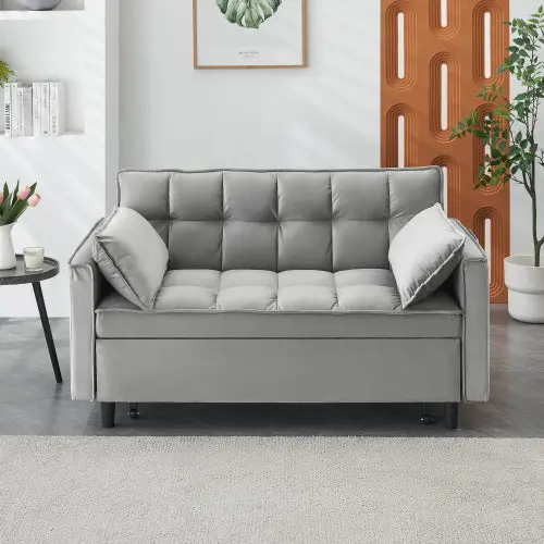 55 Inches Grey Modern Velvet Sofa Seating Sofa Backrest Soft Comfort ylf fff