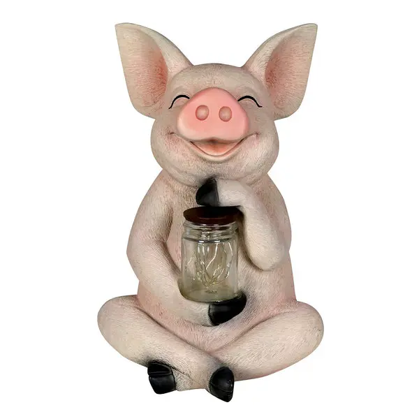 Exhart 13707 Solar Pig Garden Statue LED Firefly Lights Glass Jar Outdoor Decor