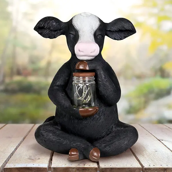 Exhart 13708 Solar Cow Garden Statue LED Firefly Lights Glass Jar Outdoor Decor