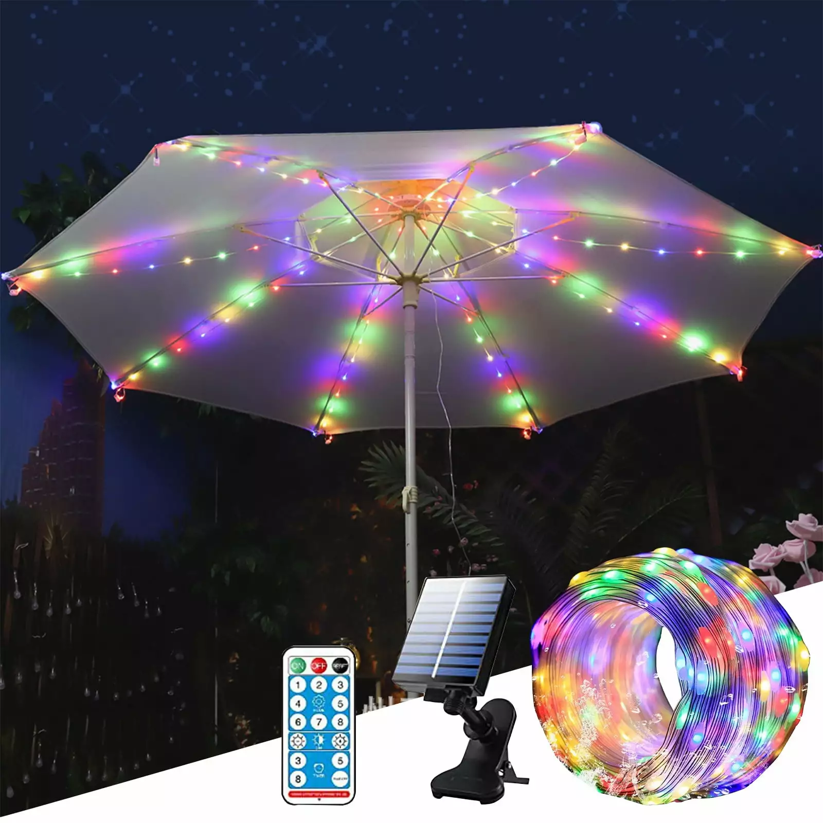 Solar Powered Umbrella Lights Remote Control Waterproof LED String Lights Beach Tent Garden Decor Usloyux