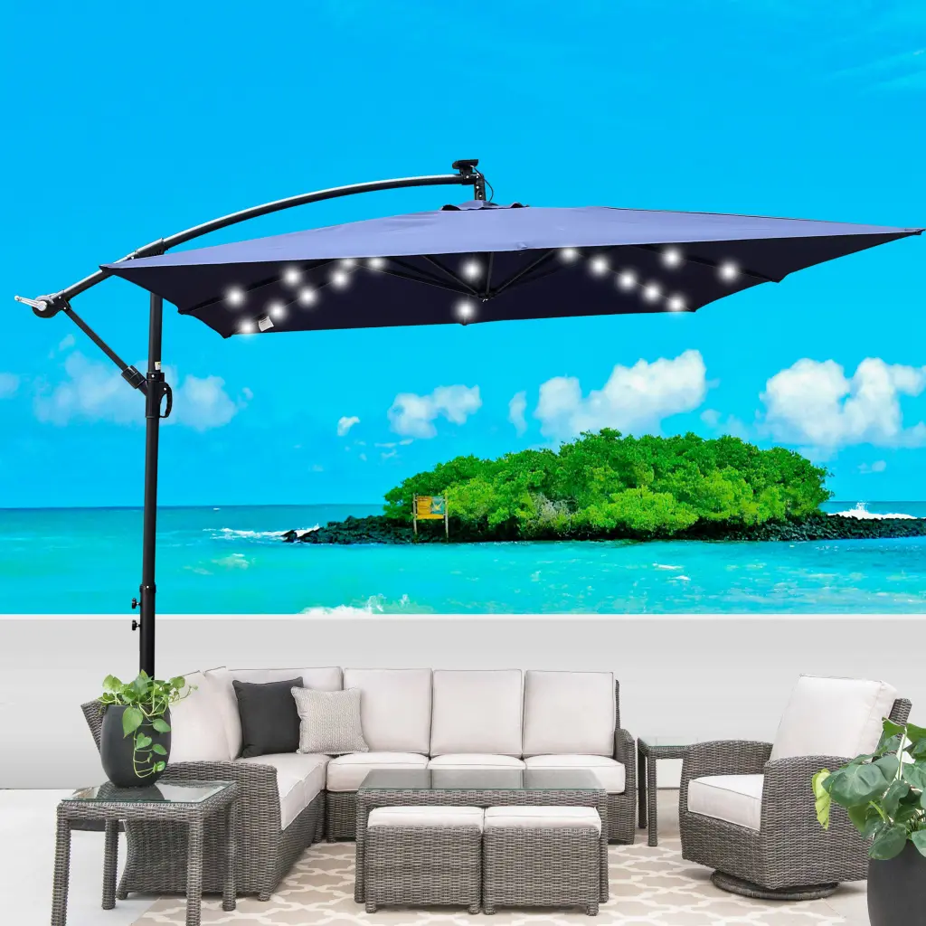 Square 2.5X2.5M Outdoor Patio Umbrella Solar Powered LED Lighted Sun Shade w-s industry
