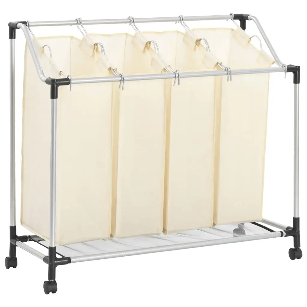 Laundry Sorter 4 Bags Cream Steel Hamper Organizer
