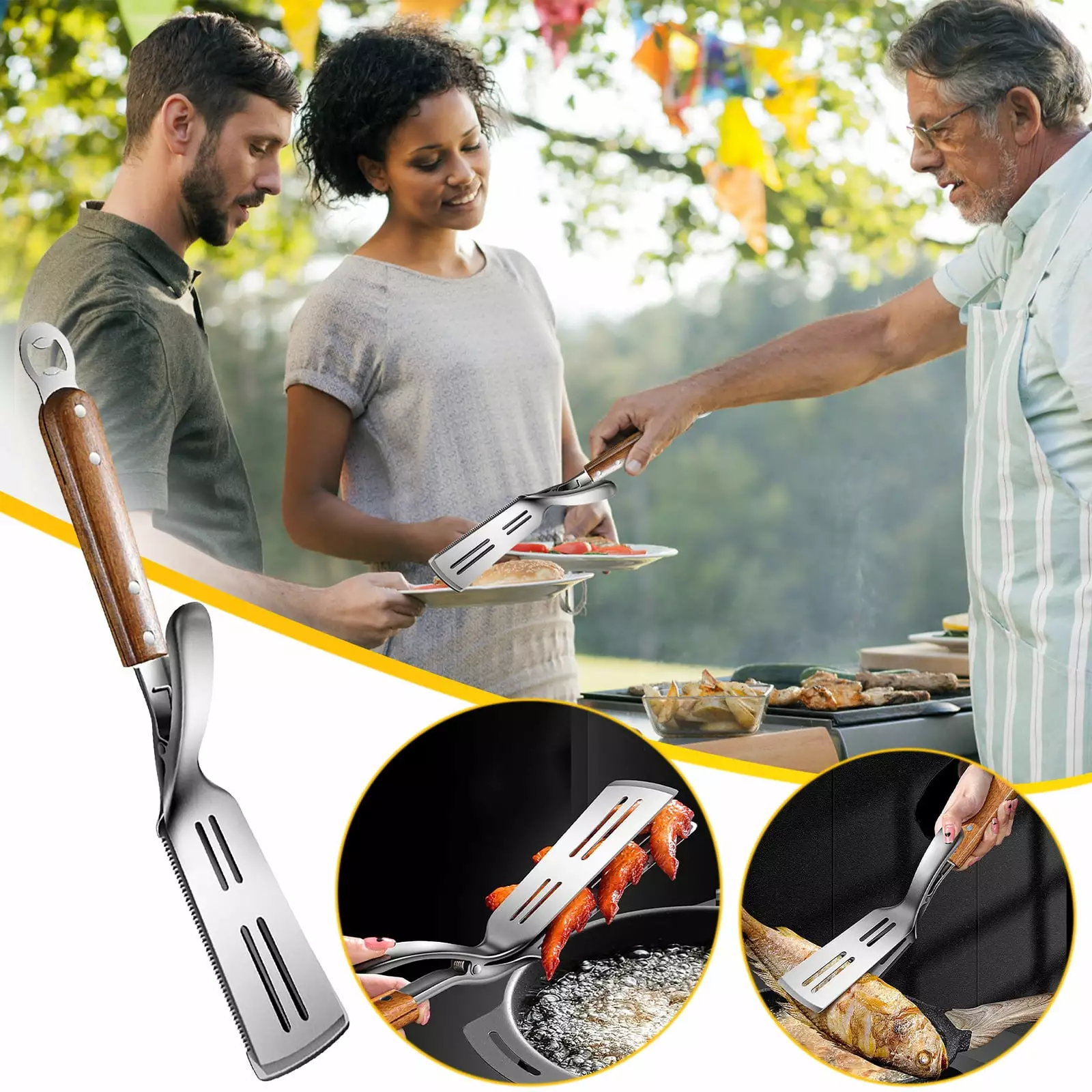 Weloille Multi-Purpose BBQ Grilling Spatula Tool Stainless Steel Handle Outdoor Cooking Free
