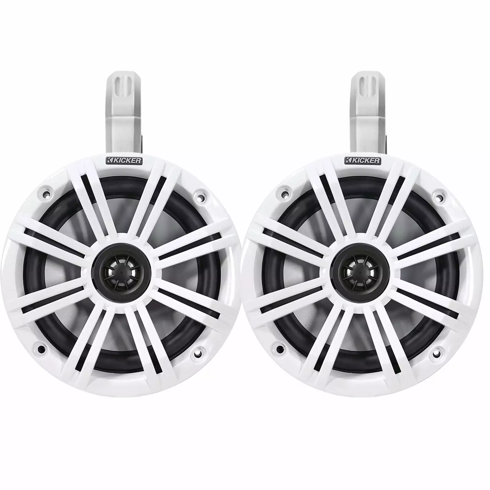 Kicker 6.5 2-Way 195W Peak Power Coaxial Marine Audio Speakers White Grilles - Pair