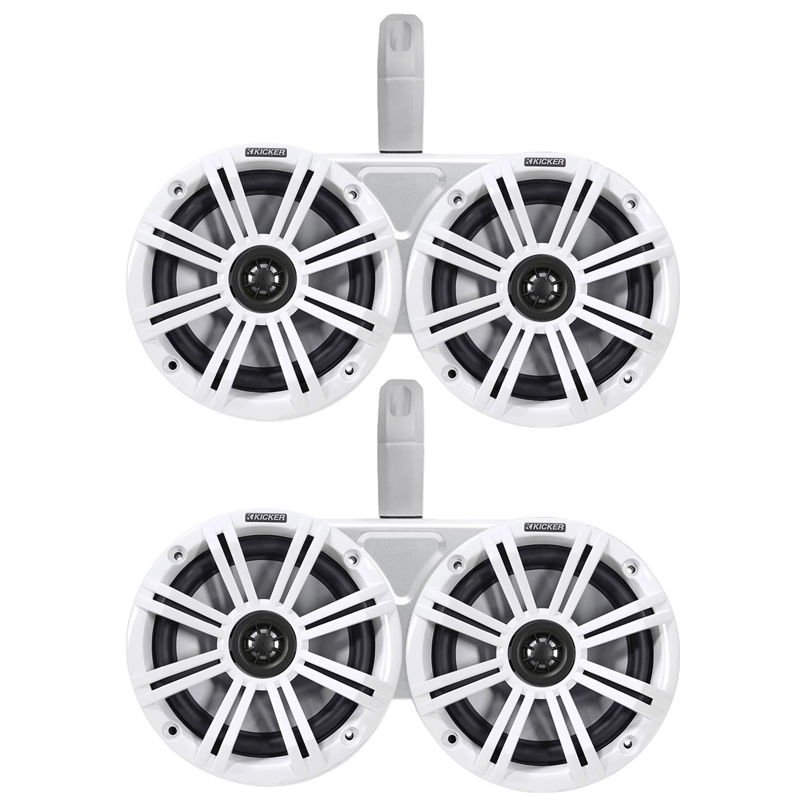 Kicker 6.5 2-Way 195W Peak Power Coaxial Marine Audio Speakers White Grilles - 2 Pair