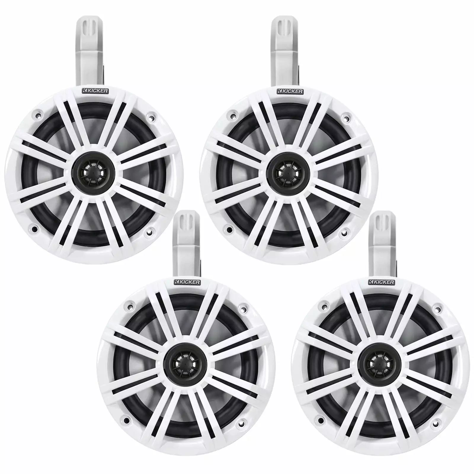 Kicker 6.5 2-Way 195W Peak Power Coaxial Marine Audio Speakers White Grilles - 2 Pair