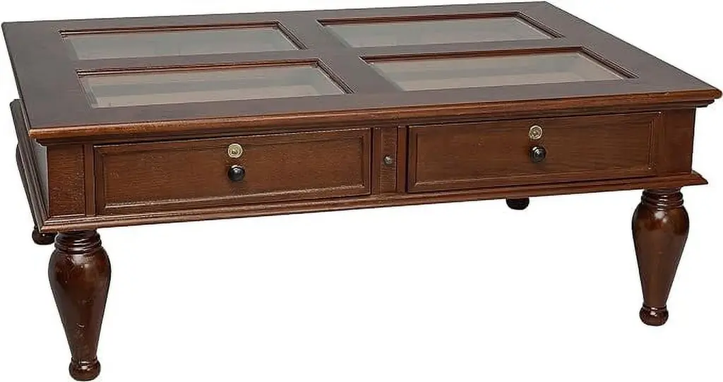 Humidor Supreme Quality Importers Trading Coffee Table Cigar Humidor, 4 Spanish Cedar Drawers, Mahogany Finish, Dual Funct...