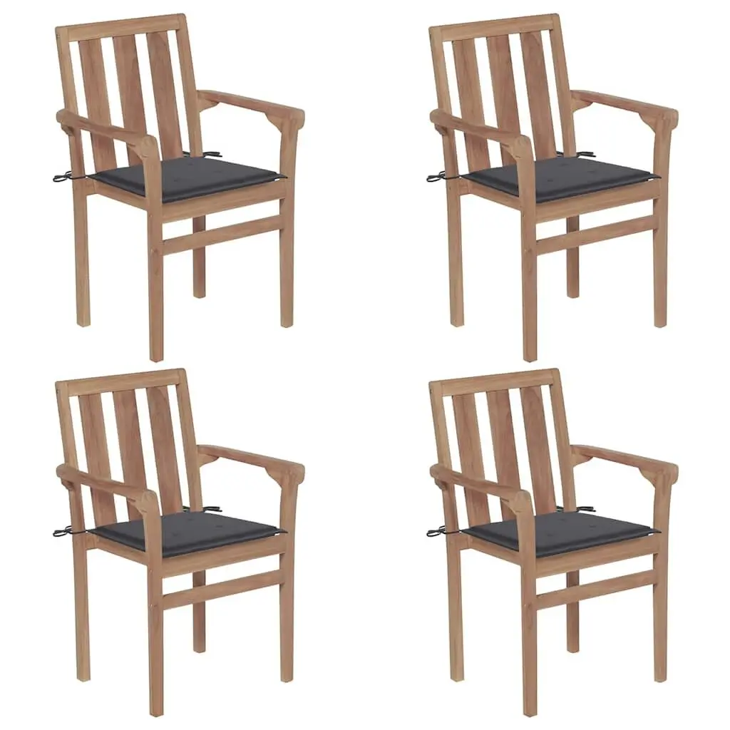 4-Piece Stackable Patio Chairs Cushions Solid Teak Wood Outdoor Furniture Set
