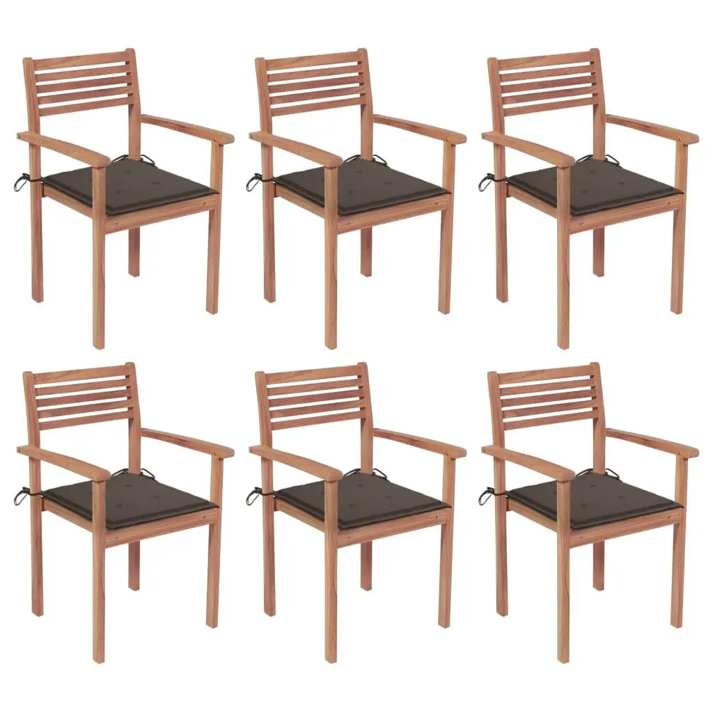 6-Piece Stackable Patio Chairs Cushions Solid Teak Wood Outdoor Seating