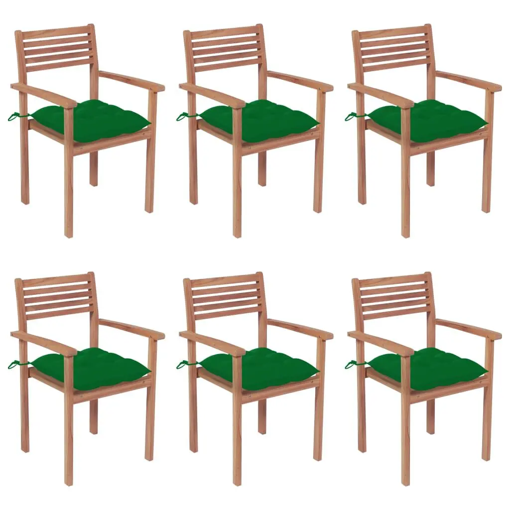 6-Piece Stackable Patio Chairs Cushions Solid Teak Wood Outdoor Set