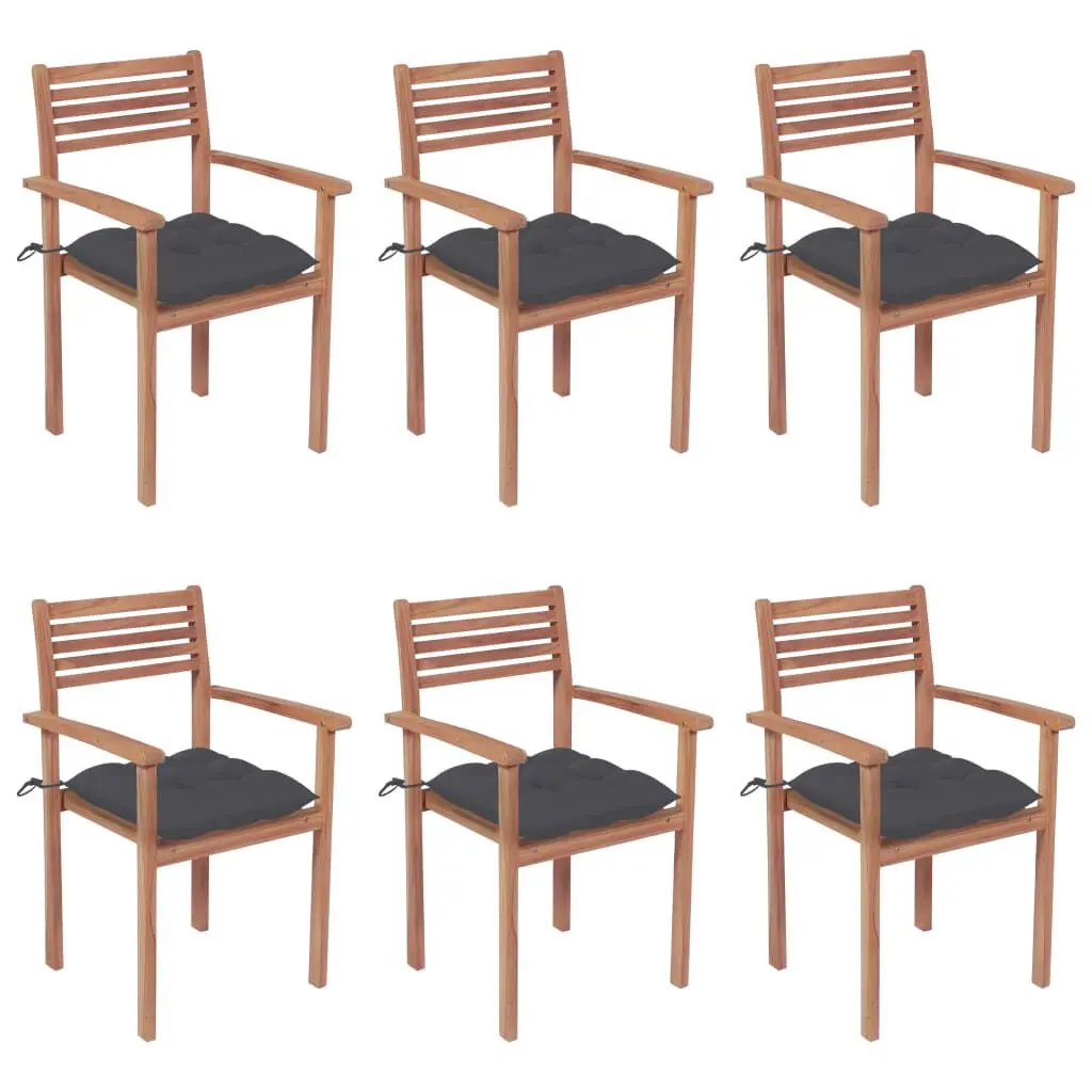 6-Piece Stackable Patio Chairs Cushions Solid Teak Wood Outdoor Seating
