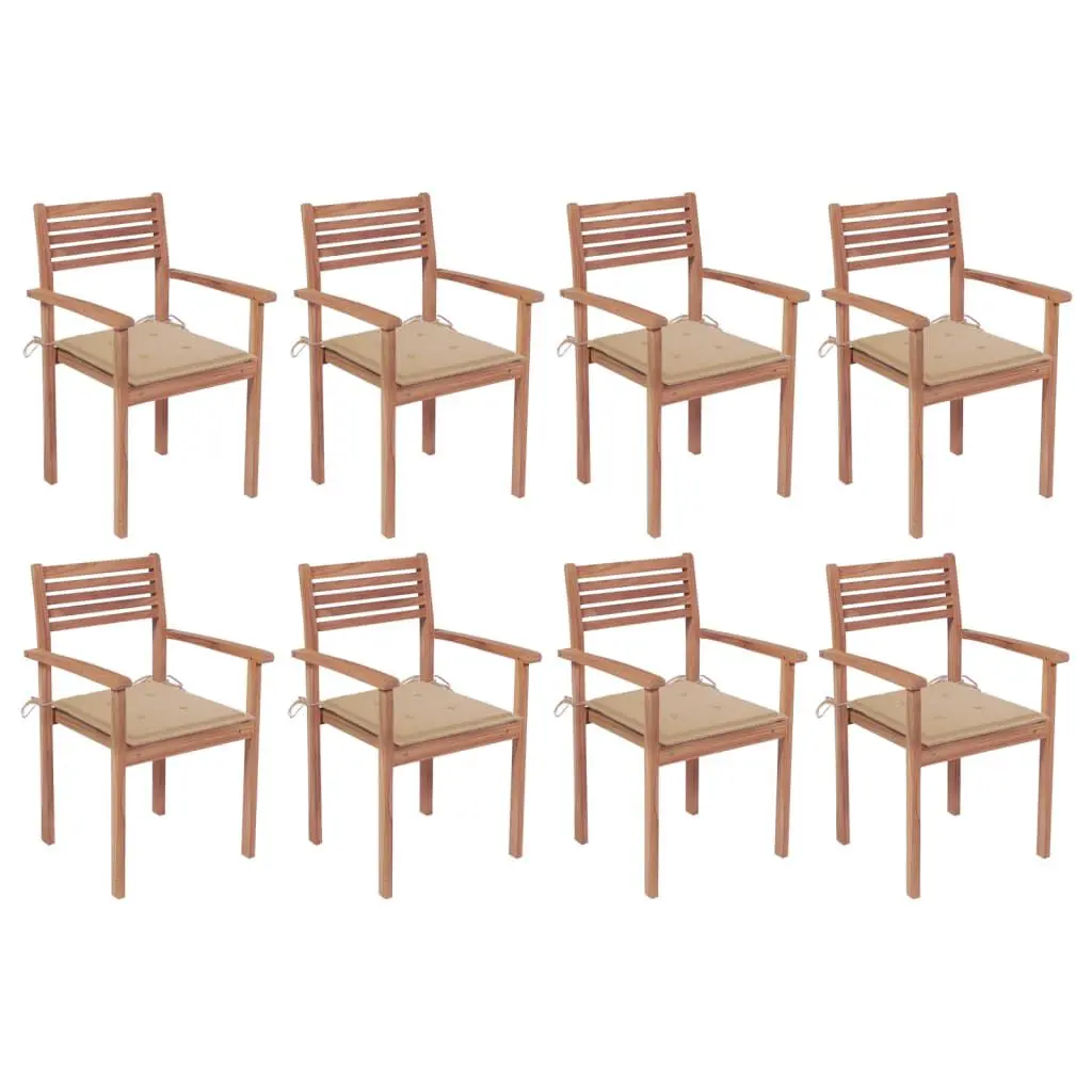 8 Piece Stackable Patio Chairs Cushions Solid Teak Wood Garden Set