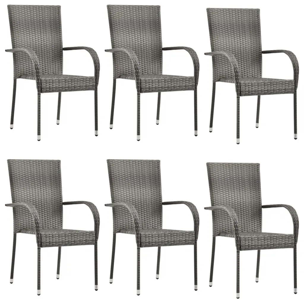 6 Piece Gray Stackable Patio Chairs Poly Rattan Outdoor Seating Set