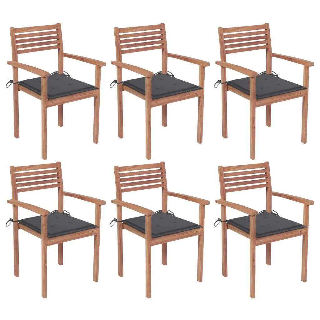 6-Piece Stackable Patio Chairs Cushions Solid Teak Wood Outdoor Furniture