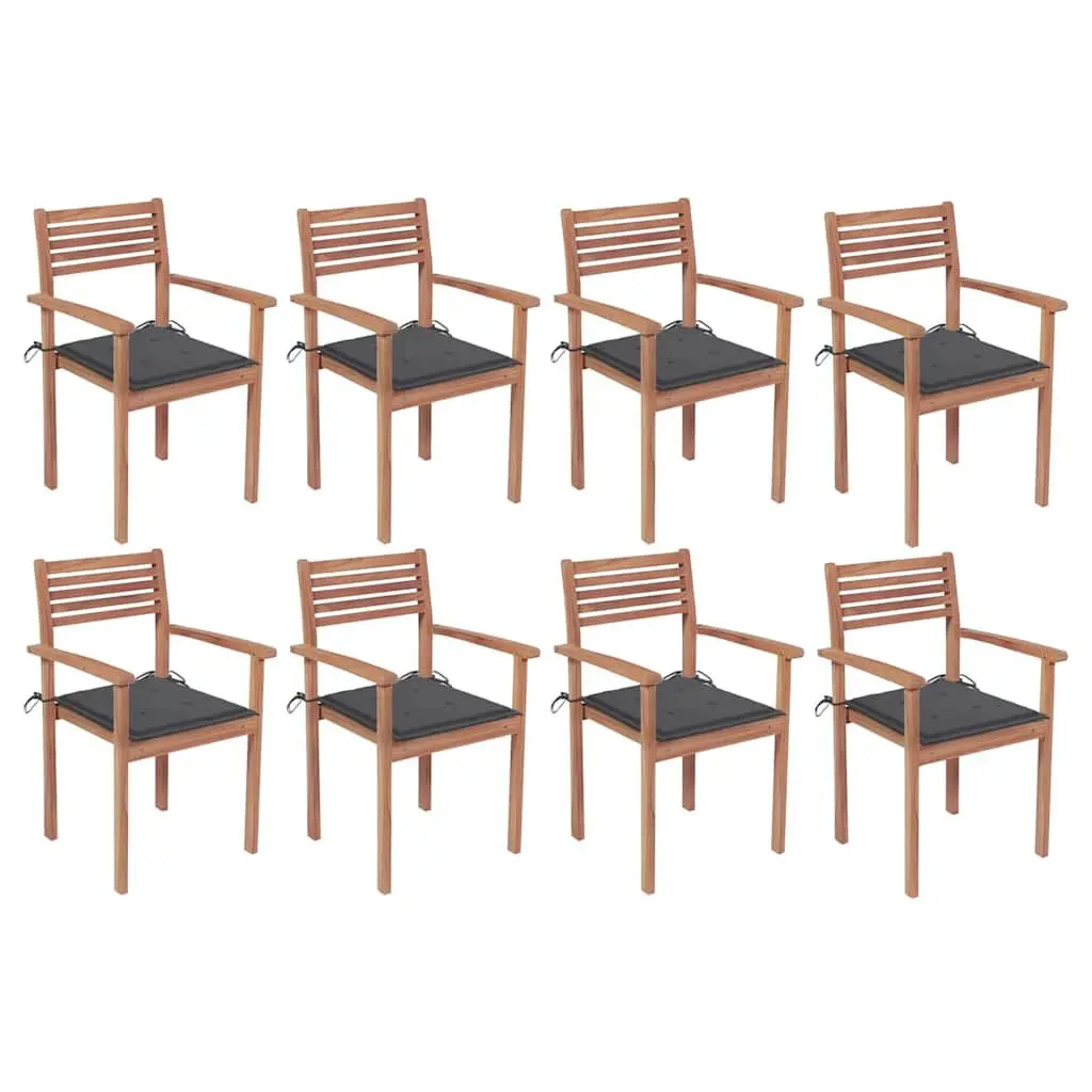 8-Piece Stackable Patio Chairs Cushions Solid Teak Wood Outdoor Set