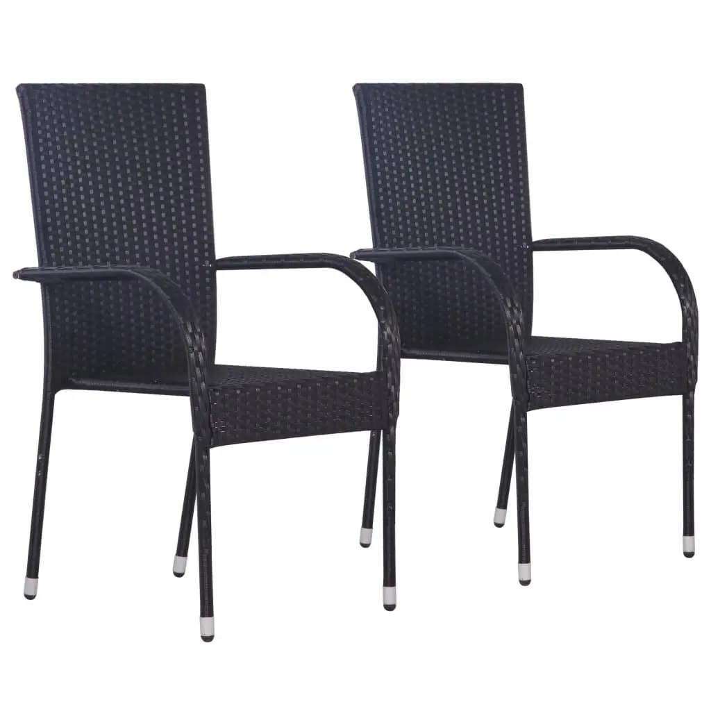 2 Pack Black Poly Rattan Stackable Patio Chairs Outdoor Use