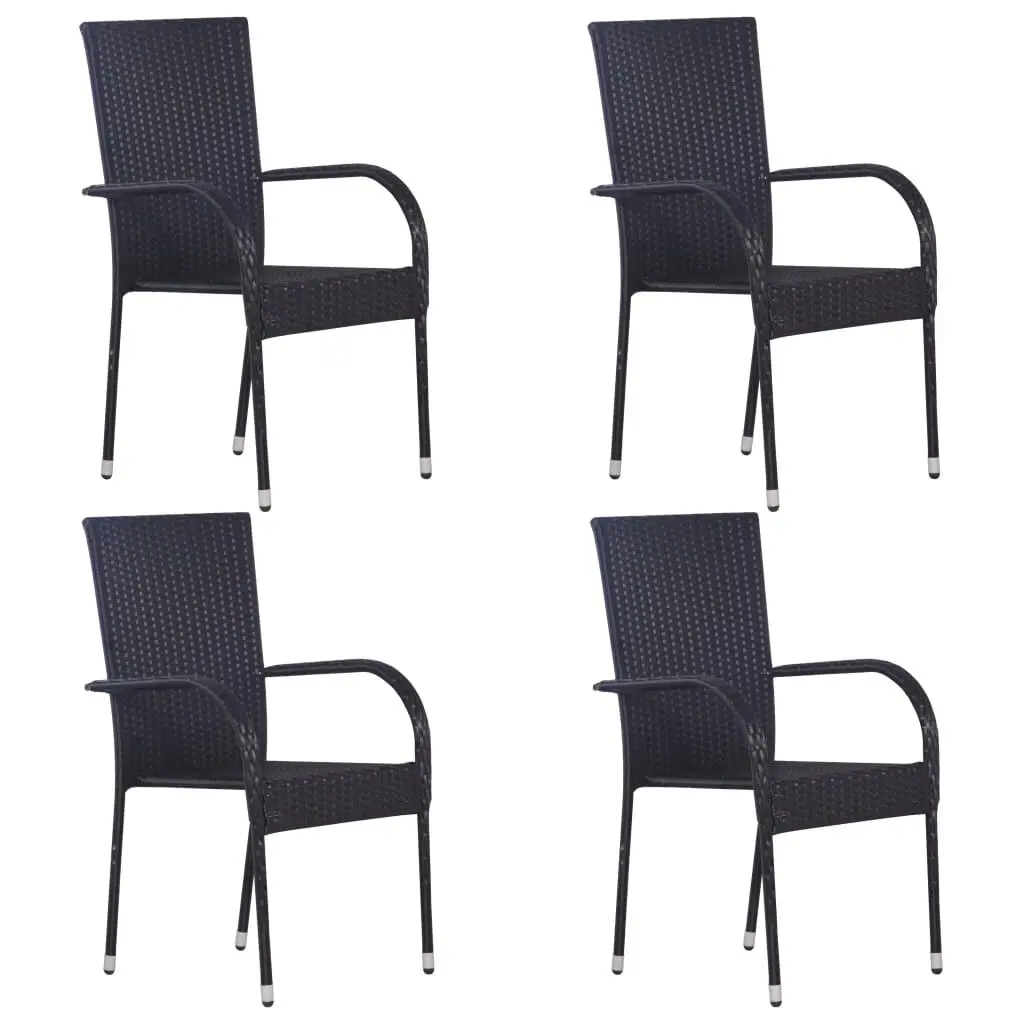 4 Pack Black Poly Rattan Stackable Patio Chairs Outdoor Seating