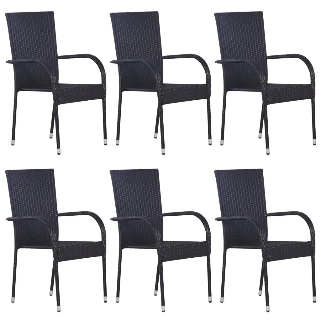 6 Pack Black Poly Rattan Stackable Patio Chairs Large Outdoor Gatherings