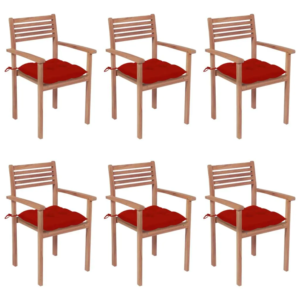 Stackable Patio Chairs Cushions 6 pcs Solid Teak Wood Outdoor Furniture