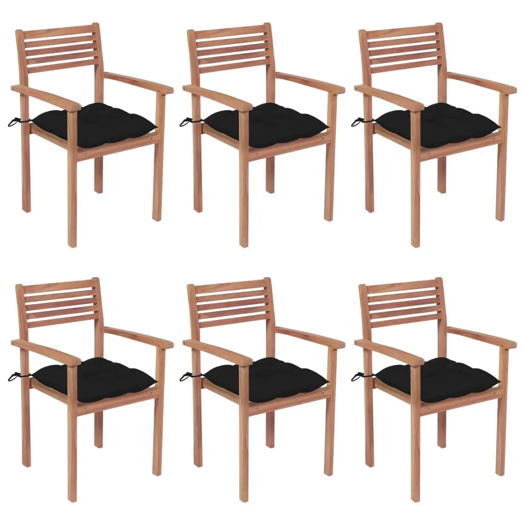 Stackable Patio Chairs Cushions 6 Piece Set Solid Teak Wood Outdoor Seating