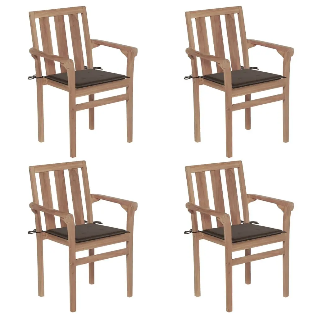 Stackable Patio Chairs Cushions 4 Piece Set Solid Teak Wood Outdoor Seating