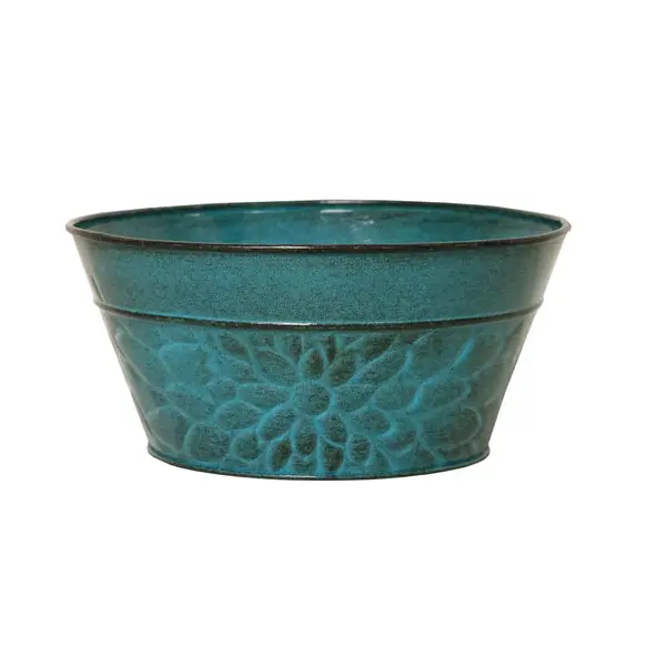 Robert Allen IronStone Laurel Bowl Planter Lagoon Blue Outdoor Decor