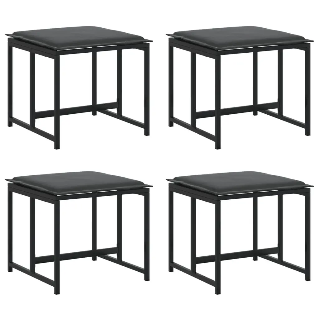 4-Piece Black Steel and Textilene Patio Stools Cushions Outdoor Seating
