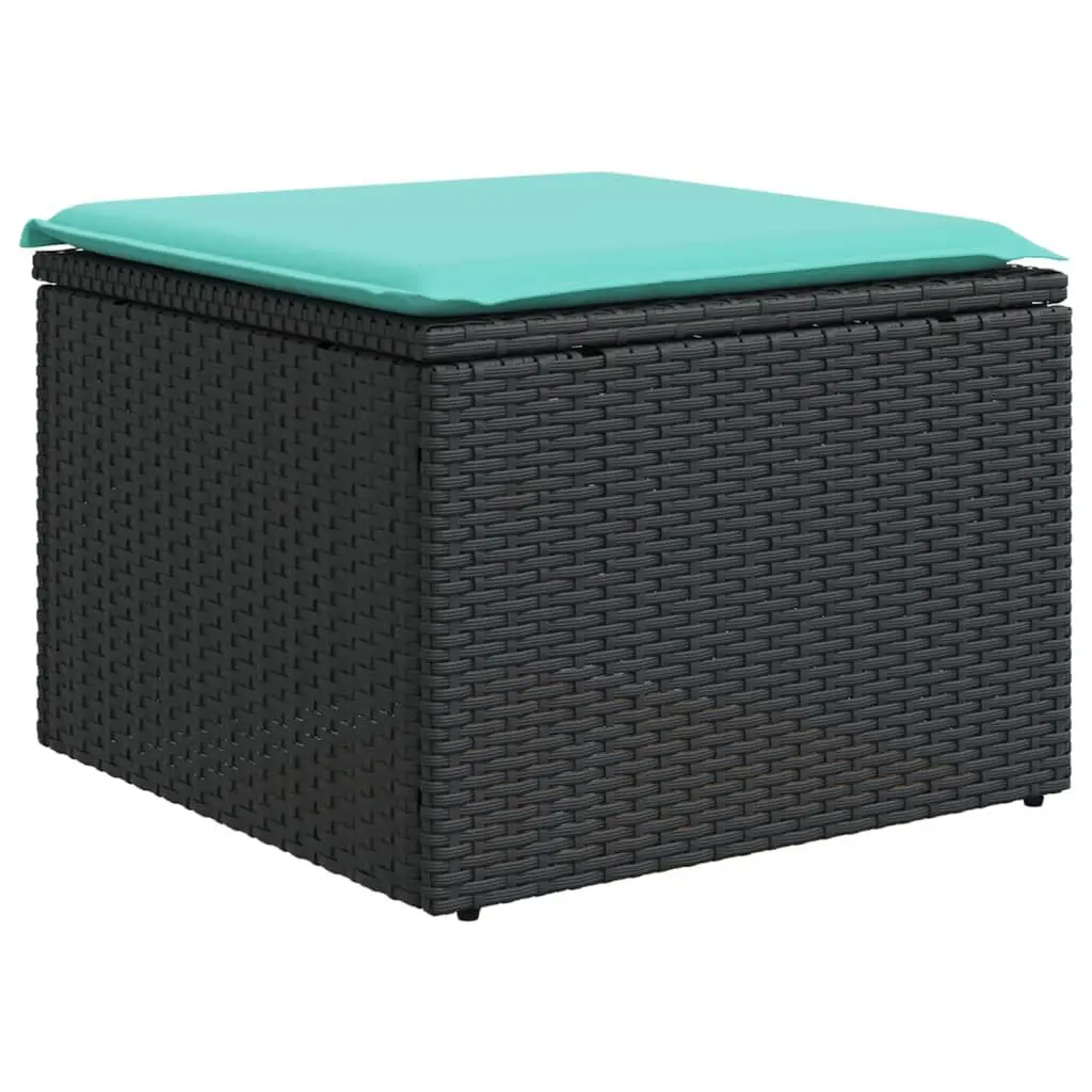Black Poly Rattan Patio Stool Cushion 21.7x21.7x14.6 Inches Outdoor Seating