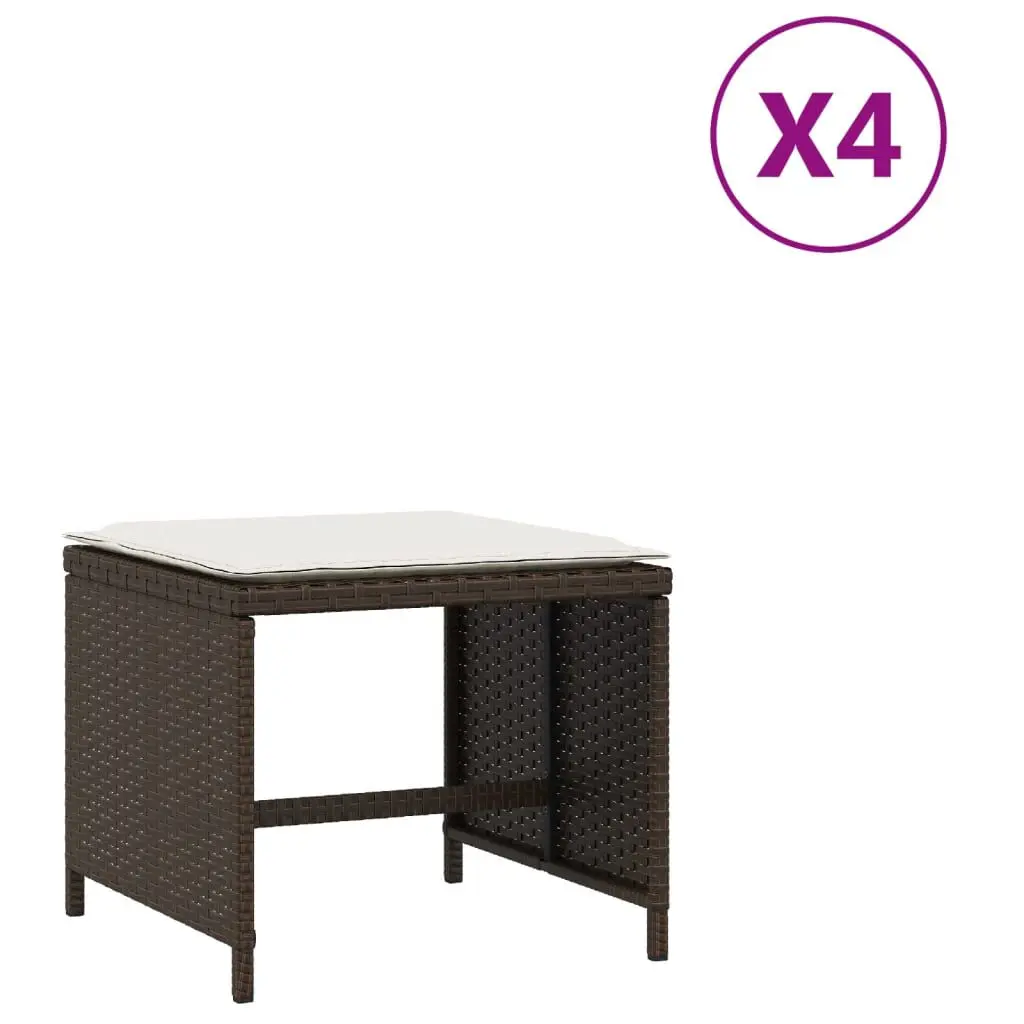 4 Piece Patio Stools Brown Cushions 15.7x15.7x13.8 Inch Poly Rattan