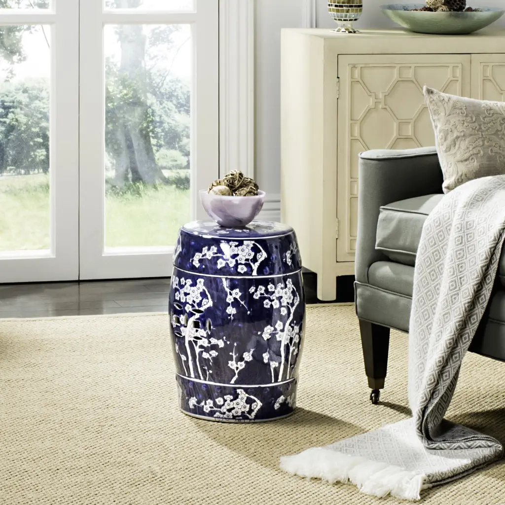 Safavieh Midnight Indoor Outdoor Garden Patio Stool Dark Blue Waterproof Furniture