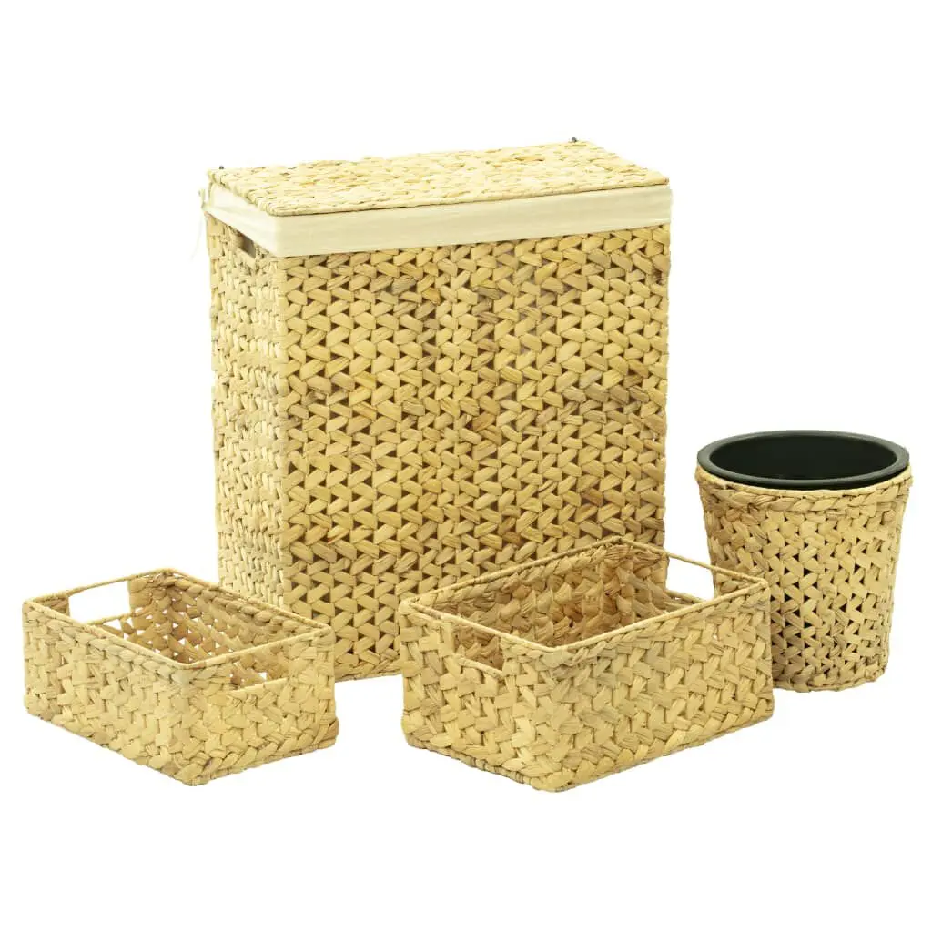4 Piece Bathroom Set Water Hyacinth Storage Baskets Towels and Toiletries
