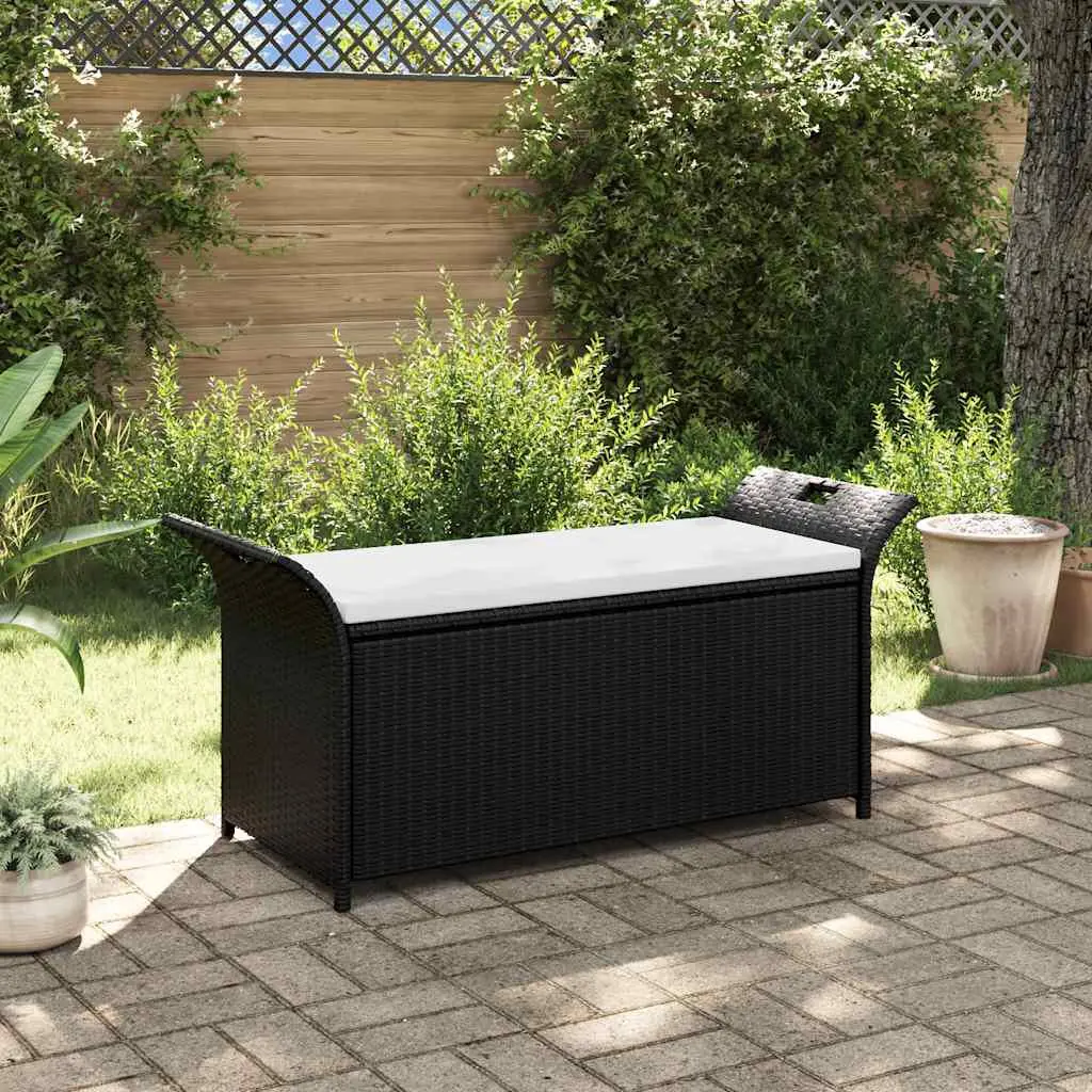 Gray 54.3 Inch Poly Rattan Storage Bench Cushion Outdoor Garden Seating