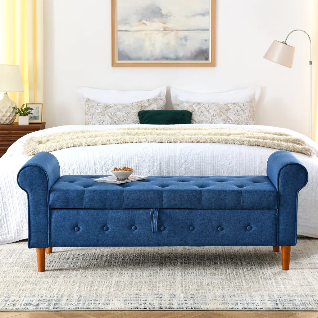 62 Inch Bedroom Tufted Button Storage Bench Modern Upholstered Ottoman lucky fortune