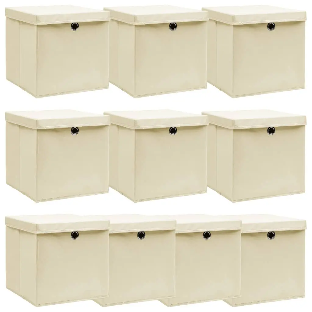 Storage Box Lid 10 pcs Cream 12.6x12.6x12.6 Fabric Organizer