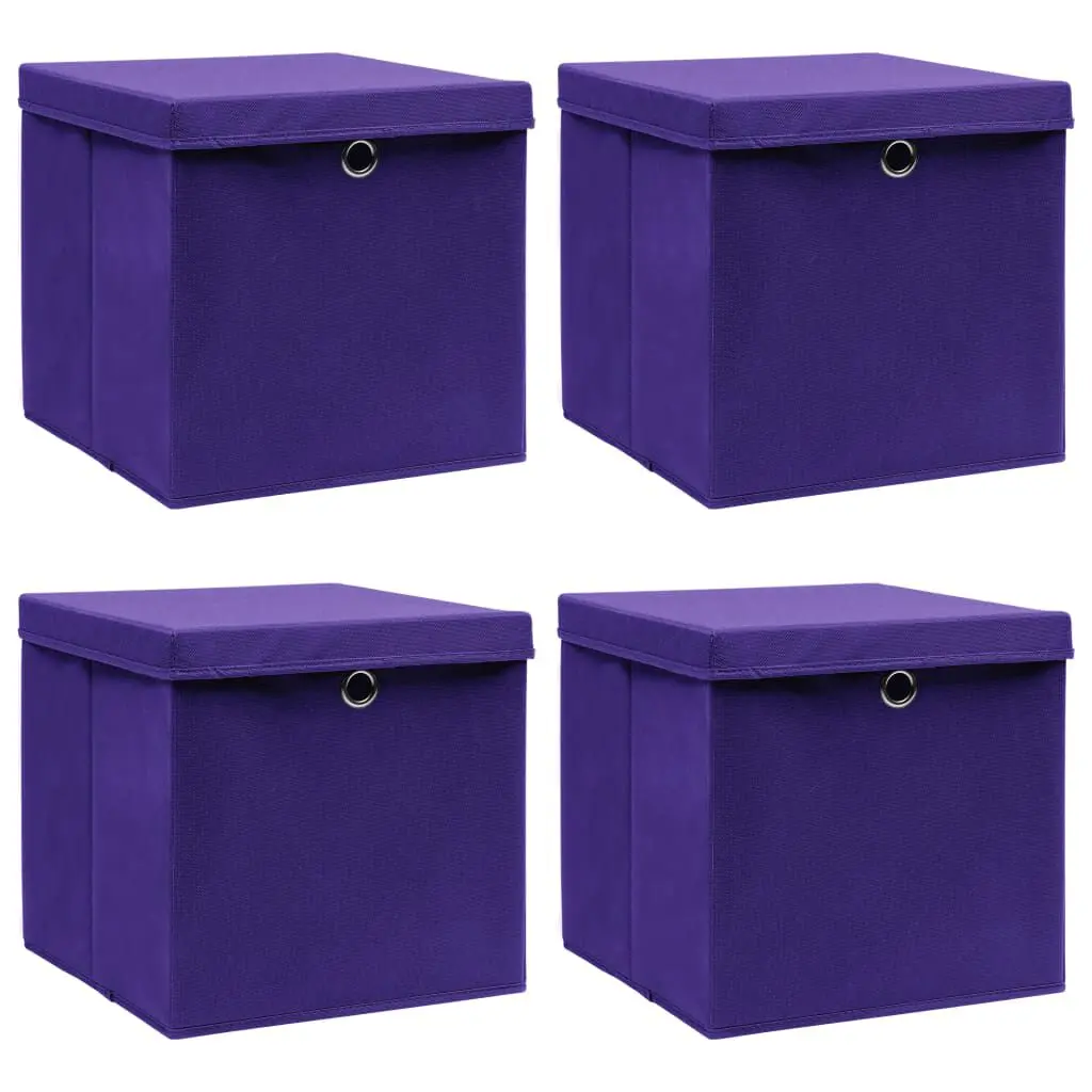 Storage Boxes Lids 4 pcs Purple 12.6x12.6x12.6 Inch Fabric Organizers