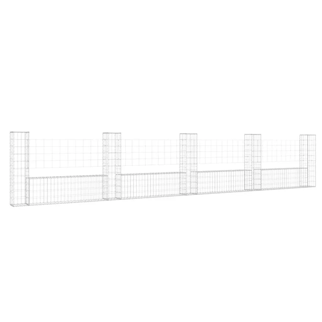 U-Shape Gabion Bin 5 Posts Iron 196.9x7.9x39.4 Inches Outdoor Storage