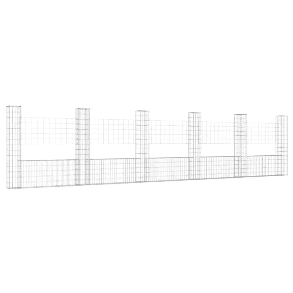 U-Shape Gabion Bin 6 Posts Iron 244.1x7.9x59.1 Inch Outdoor Storage Solution