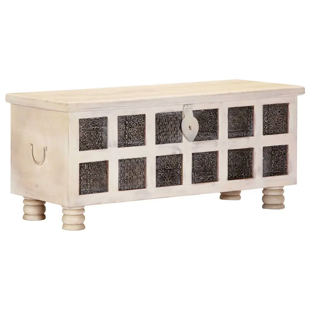Storage Box White 43.3x15.7x17.7 Solid Acacia Wood Outdoor Organizer
